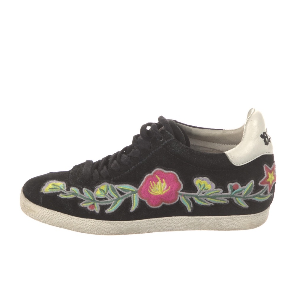 Ash Floral Embroidered Black Suede Sneakers